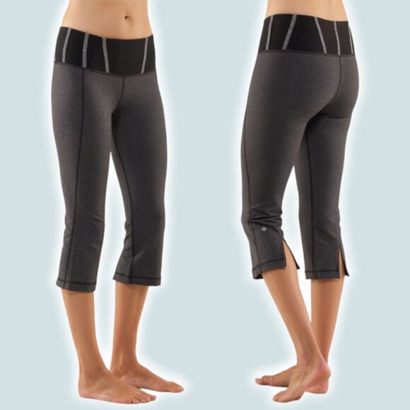 LULULEMON Tadasana Slit Crop Sz 2 Heathered  Black Gray - Picture 1 of 7